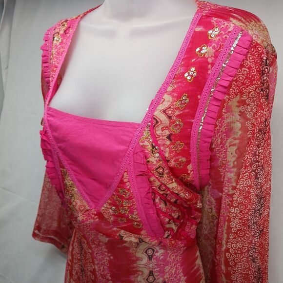 Bill Blass Jeans Vintage Sheer Embellished Tunic/ Midi Pink Women's 2X Runs Smal - Picture 4 of 14